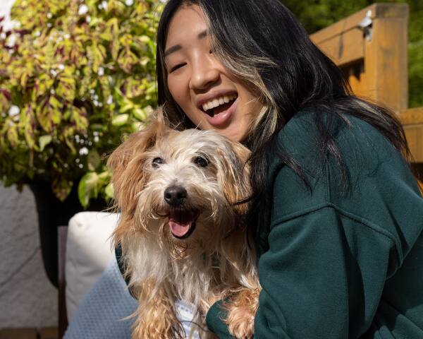 Mały pies z rodzicem